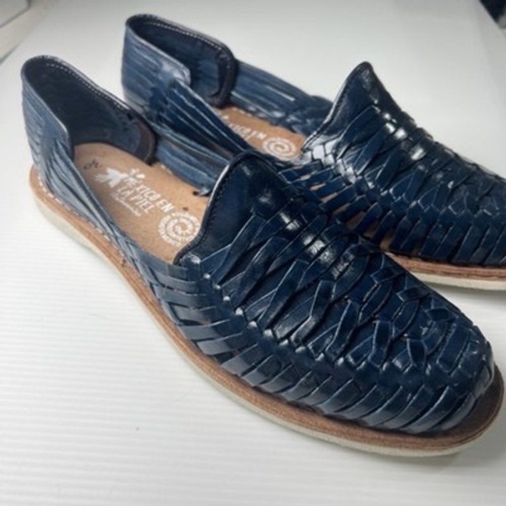Mexico En La Piel NWOT Mens Navy Woven Leather Huarache Sandal Made in Mexico 10